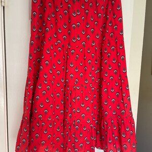 Red print maxi skirt